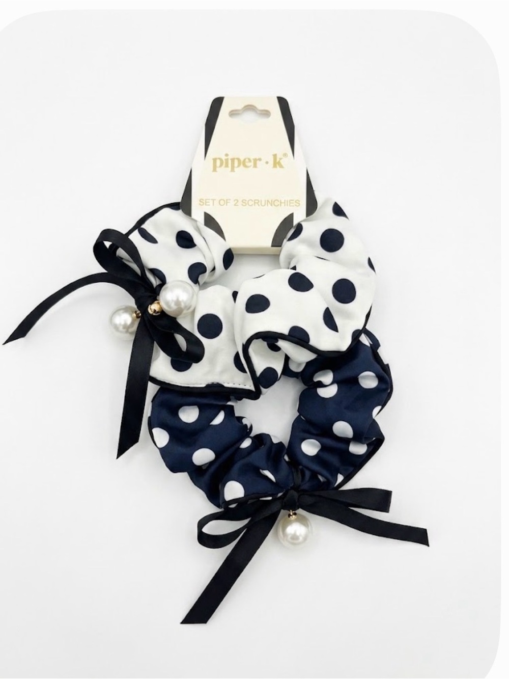 NWT ⚜️🖤⚜️ Piper K Polka Dot Bow Satin Hair Scrunchies Set of 2